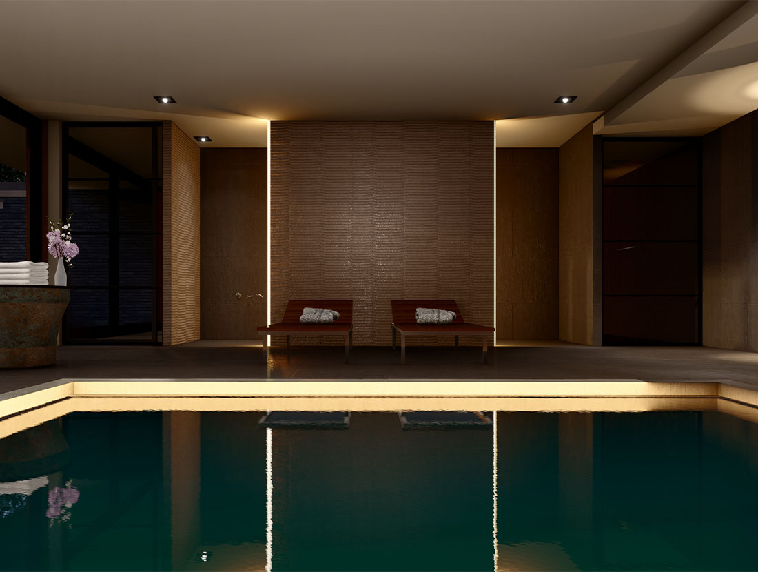 Luxe spa met zwembad en sauna ontwikkeld in een kelder van een grote villa