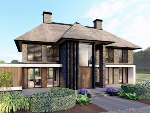Vrijstaande villa met rieten dak en natuurlijke materialen