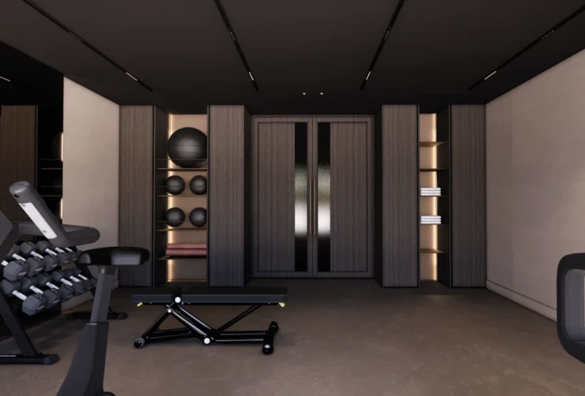 Interieurontwerp van fitnessruimte, ontworpen door de interieurarchitecten van Bekhuis & KleinJan