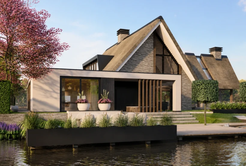 Moderne villa met rieten kap, ontworpen door Bekhuis & KleinJan