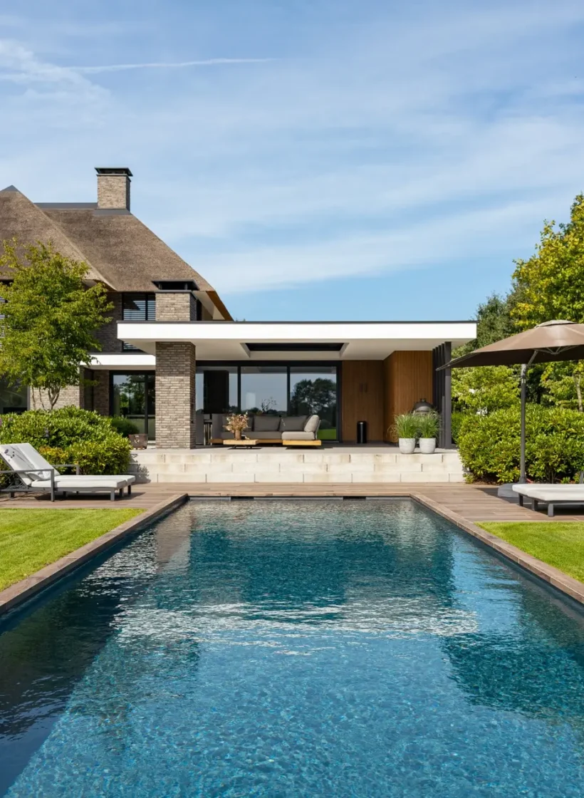 Zwembad in de tuin van een luxe villa